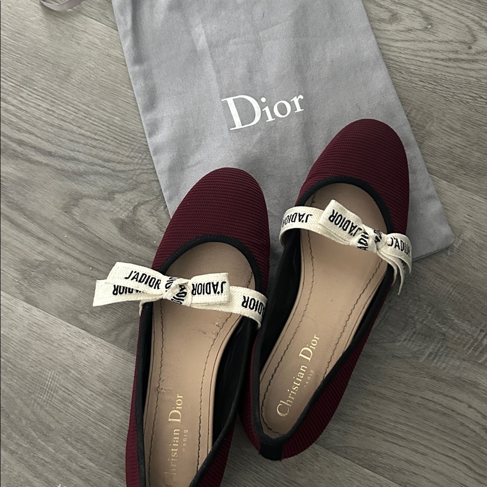 Dior Burgundy Knit J'Adior Strap Flats